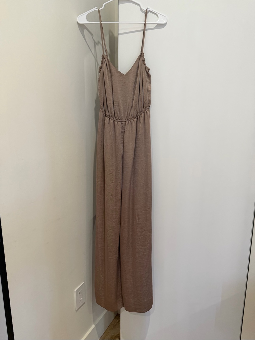 BCBGeneration Taupe Spaghetti-Strap Wide-Leg Jumpsuit
